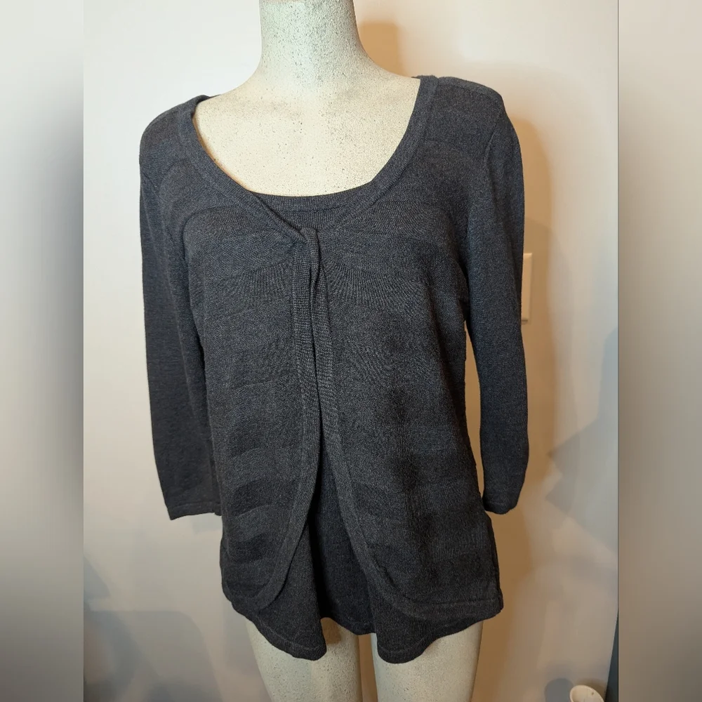 Charcoal Scoop Neck Sweater Crossover Layered Sweater by Laura Size XL - Picture 3 of 8